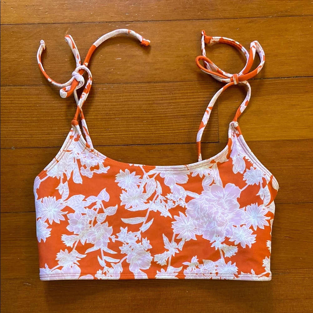 Aerie Floral Orange and Pink Bikini Top